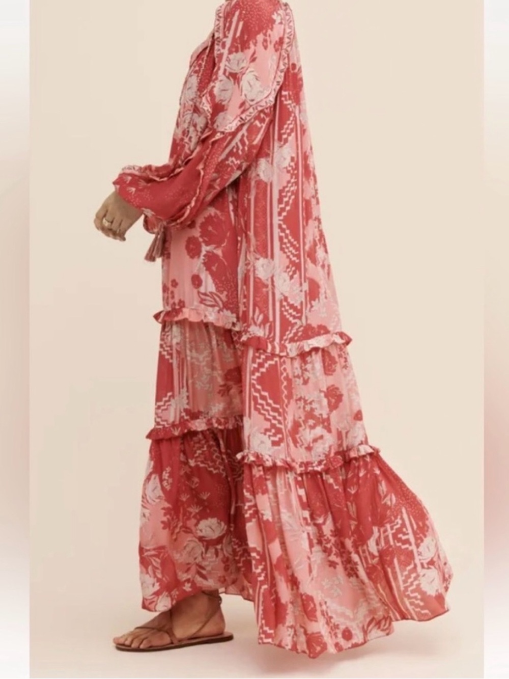 Boho Tiered Maxi Dress in Coral Pink